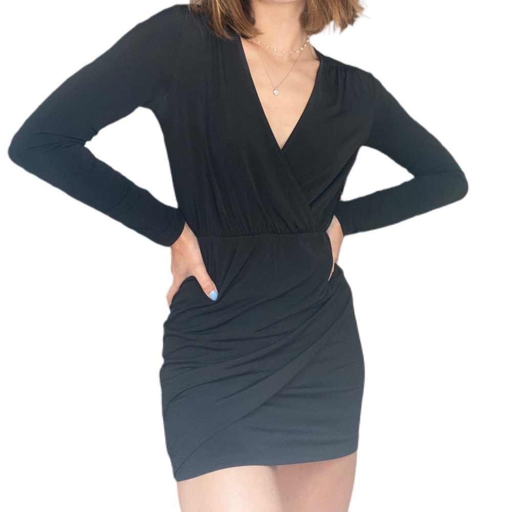 amazing long-sleeved, all-black BCBG mini dress